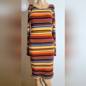 Love Fall Color Long Sleeve Stripe BodyCon Dress Med